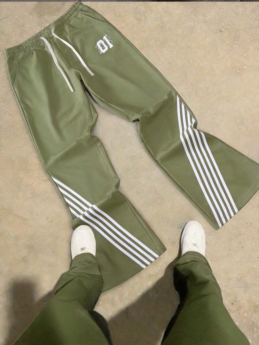 Pantalones acampanados de estilo callejero para exteriores con estampado digital de todo el año en color verde para hombres - Verde - Ver 1