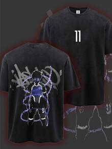 el anime, estilo casual urbano y para convenciones, un regalo ideal para entusiastas del anime, material duradero, mangas cortas, cuello redondo, estampado geométrico, talla grande, cosplay. - Negro - Ver 2