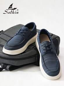 Salkin 極簡設計男士德比鞋 繫帶柔軟麂皮皮鞋 平價奢華 適合現代生活 莫卡辛時尚 舒適圓頭樂福鞋 優雅紳士運動鞋 商務純色鞋面 防滑耐磨 加厚增高底 日常休閒鞋 男款 情侶約會 出遊 百搭 派對 宴會 假期禮物 春夏秋季，尺寸偏小，請選擇大一號 - 藏蓝色 - 查看 11