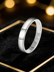 925纯银极简方形边缘戒指，情侣款素圈戒指设计，小众优雅银饰，理想礼物 - 白色 - 查看 11