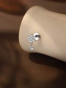 EleRunis 1pc 925 Sterling Silver Flower Screwless Ball Cartilage Helix Piercing Earring, Delicate Jewelry For Daily Wear, Wedding, Party, Engagement, Anniversary - Silver - View 7