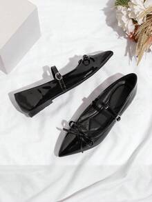 Women's Rubber Bow Tie Flat Shoes, Minimalist - Black - View 6