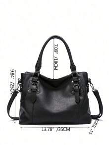 Simple Fashion Buckle Detail Shoulder Tote Bag Purse Set, Eye-Catching Work Bags For Women - Black - View 3