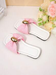 1 par de sandalias deslizantes tejidas para niñas, zapatos casuales transpirables y antideslizantes para niños - Rosa - Ver 7