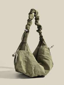 1 Pc Nylon Fabric Multi-Pocket Dumpling Style Casual Pleated Drawstring Crossbody Shoulder Bag Women, Soft Relaxed Versatile Hobo Look , Green AIOR - xanh quân đội - Xem 6