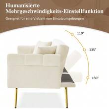 Modern 2-Seater Sofa Bed – Velvet Upholstery, 3-Position Adjustable Backrest & Gold-Plated Metal Feet. Stylish Sofa With Sleeping Function – Space-Saving, Durable, Ideal For Small Rooms. - Beige - View 9
