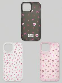 3 piezas Estuche de teléfono con estilo de niña dulce Y2K, con lazo floral, cubierta protectora suave de TPU semi-transparente mate anti-caída, estampado completo de patrón de rosa y corazón, 3 colores y patrones diferentes, compatible con la serie , adecuado como regalo de cumpleaños, uso diario para mujeres/estudiantes - Multicolor - Ver 31