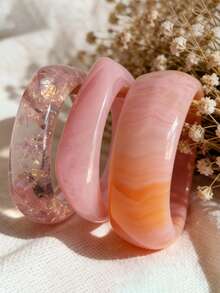 Brazalete redondo asimétrico de resina con diseño geométrico, brazalete de acrílico minimalista y versátil, adecuado para adolescentes (hecho a mano, patrones aleatorios) - Unitalla - Ver 4