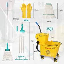 Side Press Wringer Combo Commercial Mop Bucket On Wheels, 35 Quart,Yellow, Including Commercial Mop And Rubber Gloves - 1 - Xem 2