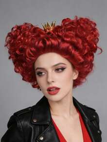 Women's Red Curly Short Beehive Wig With Crown, Heat-Resistant Synthetic Hair Wig Suitable For Halloween Costume Party - Red - View 2