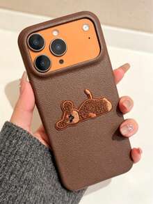 Cute Cartoon 3D Dachshund Lying Flat Shiba Inu Texture Phone Case For IPhone 17 Pro Max 17 Pro 17 Air 16 15 14 13 12 Pro Max 16 Plus 11 Autumn And Winter Cute Anti-Fall Soft Case Christmas Gift - Brown - View 3