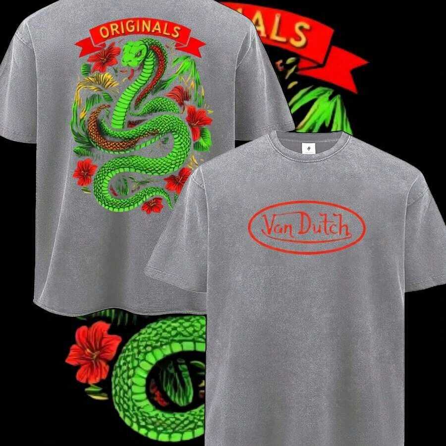 1PC Men Black Washed Vintage Streetwear Brand 100 Percent Cotton T Shirt Purple Dragon And Vons Dutchs Text Graphic Print Casual Outfit For Daily Wear Party | Front And Back Print | Retro Heavyweight Tee | Perfect Gift | Loose Comfortable Breathable | Machine Washable Fabric | Hip Hop Cool Style | Drippy Clothes | Y2K Summer Tops Summer Summer Tops Summer Outfits For Women Spring 4th Of July Outfit Women Summer Tops For Women Summer Outfits For Women - Xám 7 - Xem 1