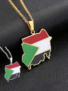 1件地图和国旗吊坠项链，银色/金色首饰 - 彩色 - 查看 8