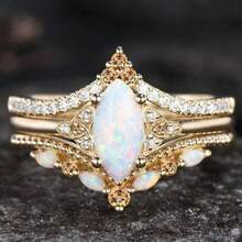 New Alloy Inlaid Marquise Opal Ring, Rose Gold Three-Piece Set For Women, A Simple And Elegant Ring Set Suitable For Daily Wear Or Parties, A Fashionable Women's Ring, Jewelry Accessory, And An Exquisite Gift For Women. - CY1695 Vàng hồng - Xem 3
