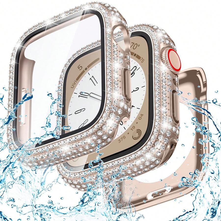 40mm Waterproof Bling Case With Screen Protector For Apple Watch SE/Series 4-6, Sparkling PC Front Bumper & Hollow Back Cover, Splash-Resistant Easy Install - Vàng hồng nguyên bản - Xem 1