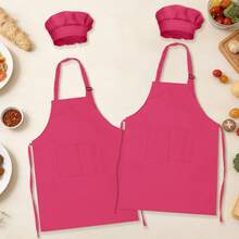 Set de 2 piezas Delantal y gorro de chef para niños, delantal infantil ajustable con 2 bolsillos para niños y niñas, adecuado para cocinar, aula, hornear, pintar, manualidades, BBQ y otras actividades, DIY, fiesta, edades 6-13 - Multicolor - Ver 14