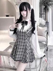Very Popular Lolita-Style Dress, Sweet And Gentle Ribbon-Detailed Square Neck White Tulle Dress, Princess Dress, 2026 Spring/Summer New Arrival Skirt Dress, Lolita Dress - 灰色裙 - 查看 5