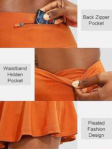 Pleated Tennis Skirt For Women With 4 Pockets Women's High Waisted Athletic Golf Skorts Skirts For Running Casual, Lightweight Athletic Golf Skorts Skirts - 橘色 - 查看 3