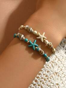 Bộ 2 vòng tay đính hạt hình sao biển phong cách Boho, thích hợp cho nữ giới đeo hàng ngày, dự tiệc, đi nghỉ mát. - Nhiều màu - Xem 1