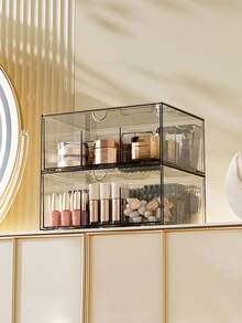 1pc Cosmetics Storage Box Can Be Superimposed Dresser Finishing Box Advanced Sense Skin Care Products Lipstick Perfume Sample Storage Box - Clear - View 1