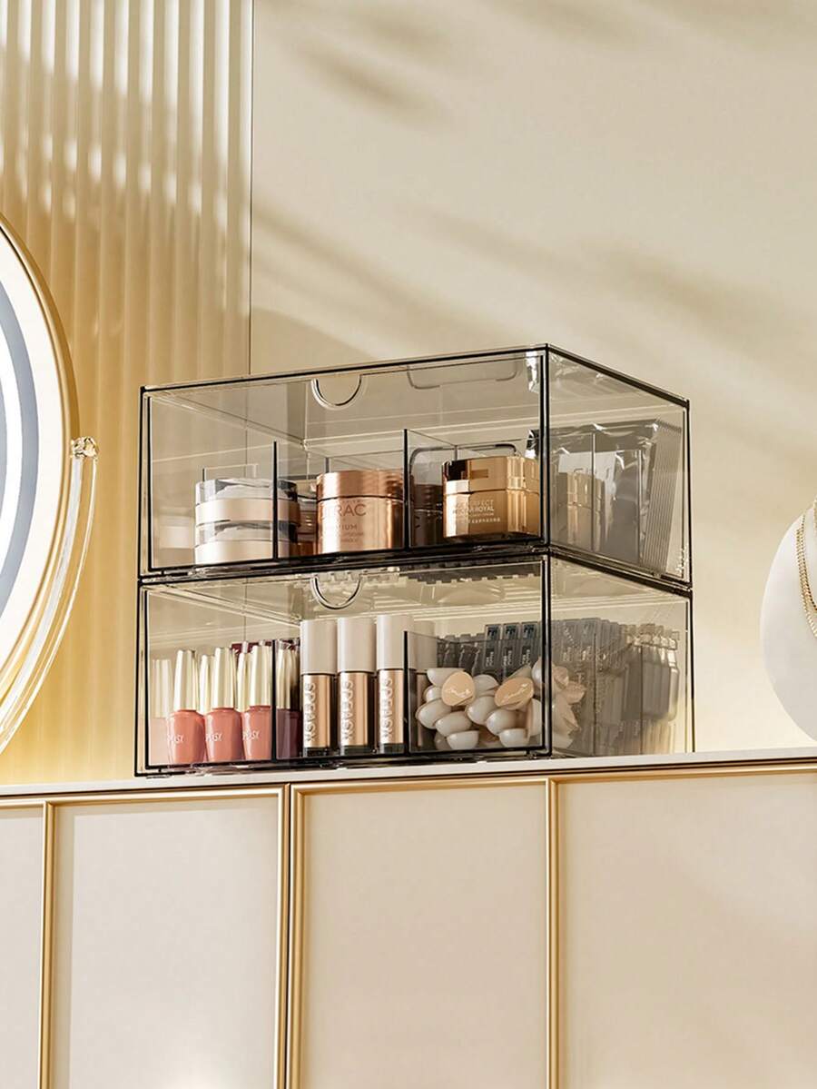 1pc Cosmetics Storage Box Can Be Superimposed Dresser Finishing Box Advanced Sense Skin Care Products Lipstick Perfume Sample Storage Box - Clear - View 1