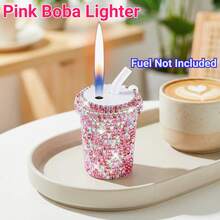 Pink Rhinestone Boba Lighter With Keychain, Cute Refillable Butane Lighter (Fuel Not Included), Sparkly Bubble Tea Shaped Gas Lighter With Adjustable Flame, Aesthetic Pink Gift For Women - 查看 10