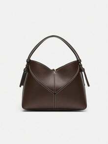 Women Two-Tone Design Mini Canvas Tote Bag, Fashion Shoulder Hand Bucket Bag - Coffee - View 5