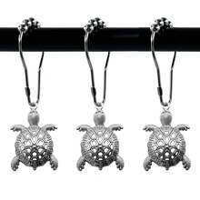 12pcs/Set Sea Turtle Shower Curtain Hooks, Silver Metal Shower Curtain Rings, Decorative Bathroom Accessories Set, Tropical Beach Themed Bathroom Decor - 12pcs - View 1