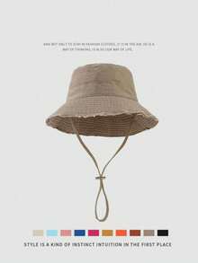1pc Summer Drawstring Brim Bucket Hat, Outdoor Sun Hat, Adjustable Chin Strap, Durable Design, Soft Fabric, Windproof, Fashionable, Suitable For Travel, Beach, Leisure Vacation, Daily Use - Multicolor - View 10