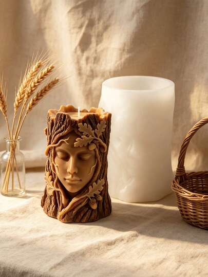 Silicone Mold With Tree Spirit Relief Design, DIY Candle, Plaster, Resin Crafts, Ins Style Artistic Decor Making Tool
