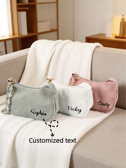 Personalized Denim Shoulder Bag, Customizable Name-Embossed Crossbody Bag, Custom Embroidered Shoulder Bag, Suitable For Women, As A Gift For Bridesmaids, Or As A Spring Outing Item Bag.