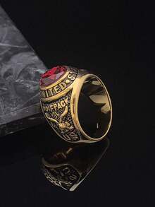 高品质男士朋克嘻哈风格316不锈钢合成红色立方氧化锆戒指 - 紅色 - 查看 5