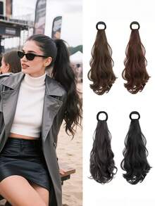 18英寸女士日常使用波浪卷发马尾发圈 • 自然发质弹力发带 • 卷发马尾发饰 - 彩色 - 查看 2