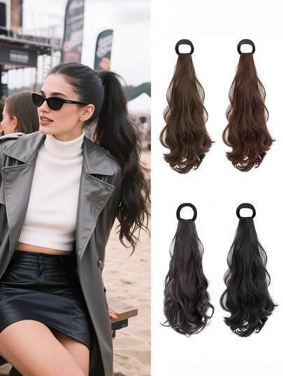 Dây buộc tóc đuôi ngựa xoăn gợn sóng 18 inch dành cho nữ, dùng hàng ngày • Dây chun buộc tóc co giãn với chất liệu tóc tự nhiên • Phụ kiện tóc đuôi ngựa xoăn