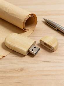 BIYETIMI 32GB 天然竹製 USB 隨身碟，便攜式木製圓帽設計 U 盤，高速數據儲存適用於電腦/筆記型電腦，商務與婚禮禮品的理想選擇 - 查看 3