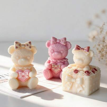 1 khuôn silicon hình gấu tự làm, dùng để trang trí nhà cửa, làm quà tặng thủ công sáng tạo, hình cặp đôi gấu bằng thạch cao và nhựa.