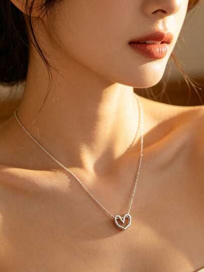 1pc Fashion S925 Sterling Silver Hollow Heart Necklace, Korean Rose Gold Sweet Student Short Clavicle Chain, Suitable For Daily Wear, Exquisite Jewelry Gift