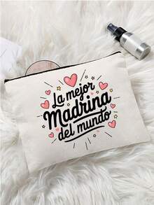 Best Godmother' Pattern Cosmetic Bag, Gift For Girls, Cute Retro Minimalist Letter Print Pouch, Small Items Storage Bag, Makeup Organizer Bag, Toiletry Bag, Foldable Lightweight Storage Bag, Minimalist Shopping Bag, Teacher's Day Gift, Suitable For Personal Travel Cosmetics Storage, Mother's Day Gift - Multicolor - View 7
