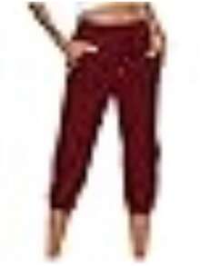 Cotton Linen Capri Pants For Women Drawstring Baggy Summer Cropped Pants Comfy High Waist Loose Resort Outfits - Màu Đỏ Sâu - Xem 2
