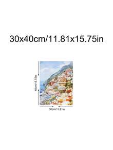 1幅地中海小巷油画，花卉海景墙画，意大利波西塔诺水彩画，阿马尔菲海岸墙画，意大利夏日风景，海滨村庄装饰，海滩日落旅行海报，节日礼物，送给朋友的理想礼物，卧室艺术画，客厅装饰，办公室装饰，厨房装饰，浴室装饰，墙画，墙面装饰，家居装饰，房间装饰，帆布墙画，海报，带框墙画，可选画框 - A - 查看 22