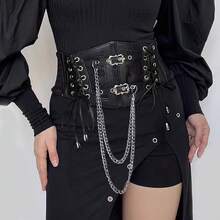 1 chiếc thắt lưng bản rộng co giãn kiểu punk tối màu dành cho nữ, làm bằng da PU, phù hợp cho mọi mùa, thích hợp cho các bữa tiệc đêm Halloween hoặc mặc hàng ngày. - màu đen - Xem 6