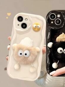 丑萌趣味硅胶新奇丑萌毛绒卡通生物3D眼睛毛茸茸新奇硅胶手机壳，兼容 11/11 Pro/11 Pro Max/12/12 Pro Max/13/13 Pro/13 Pro Max/14/14 Pro Max/15/15 Pro/15 Pro Max/16/16 Pro/16 Pro Max、16E。符合人体工学的握柄和配套串珠挂绳，军用级防震，柔软防刮硅胶保护壳，防震防摔，复活节春季礼物派对佳品。 - 白色 - 查看 5