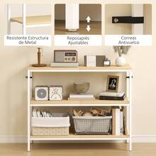 HOMCOM Mesa de Consola Estrecha 101x35x80 cm Consola de Recibidor Mesa de Recibidor Moderna con 3 Estantes Abiertos y Patas de Metal para Pasillo Entrada Salón Dormitorio Natural y Blanco - Marrón - Ver 3