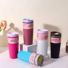 New Sliding Lid Insulated Coffee Cup, Stainless Steel Vacuum Bottle, Macaron Color Travel Mug, 12oz/20oz Sports Water Bottle - Multicolor - View 1