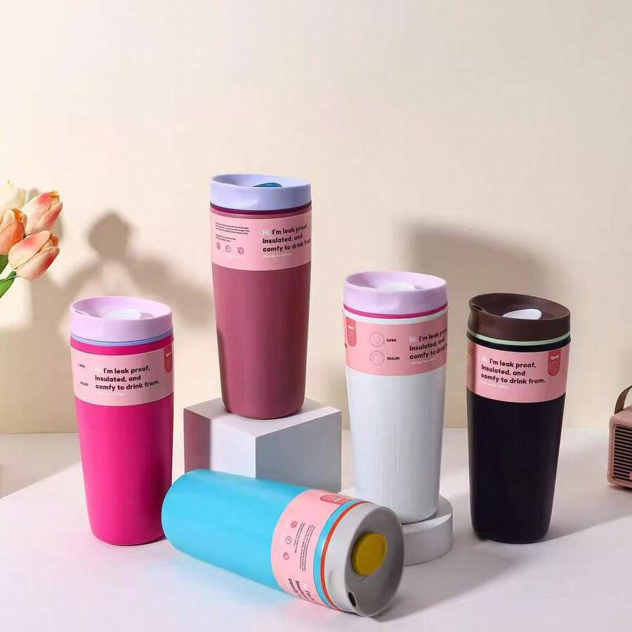 New Sliding Lid Insulated Coffee Cup, Stainless Steel Vacuum Bottle, Macaron Color Travel Mug, 12oz/20oz Sports Water Bottle - Multicolor - View 1