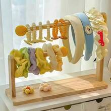 Wooden Headband And Hair Tie Storage Rack, Foldable Girls Hair Accessory Organizer, Multifunctional Storage Shelf For Hair Clips, Necklaces, Bracelets, Watches And Jewelry Display - Yellow Ball Wood Color - View 2