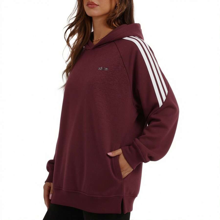 Adidas 阿迪達斯男女同款三槓經典連帽衛衣新款休閒外套運動衛衣 - 暗紅色 - 查看 1