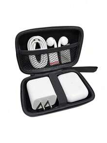 Portable EVA Travel Storage Bag With Protective Zipper And Hanging Strap, Suitable For Storing Mobile Hard Drives, USB Drives, Headphones, Phone Chargers, Cables And Other Items - Black - View 1