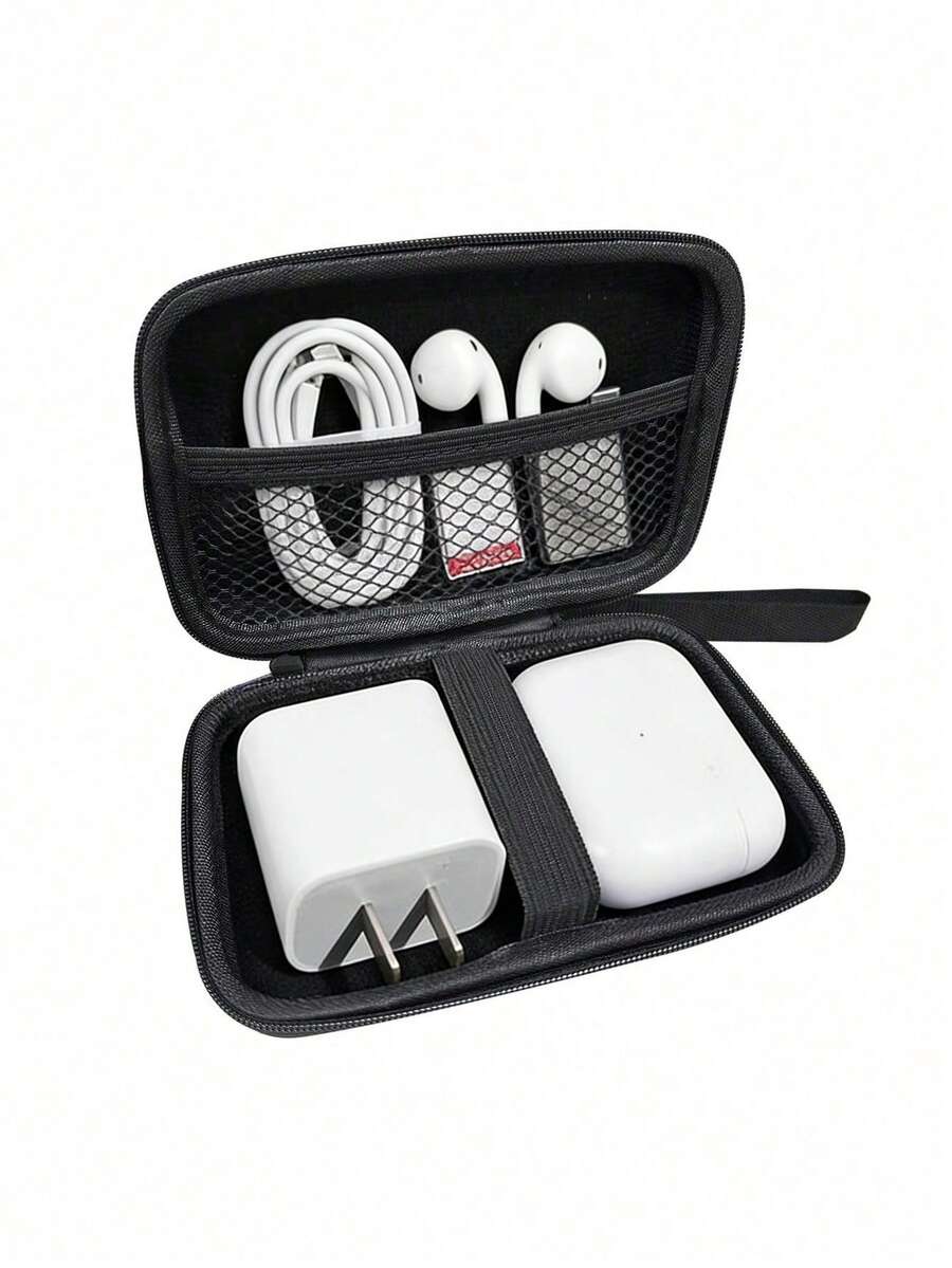 Portable EVA Travel Storage Bag With Protective Zipper And Hanging Strap, Suitable For Storing Mobile Hard Drives, USB Drives, Headphones, Phone Chargers, Cables And Other Items - Black - View 1