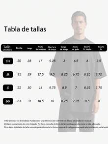 Camiseta negra para hombre con estampado de línea de montaña blanca en el pecho, estilo outdoor, ropa casual deportiva y versátil de moda - Negro - Ver 6